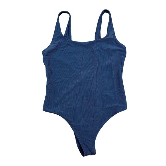 Abercombie & Fitch Blue Ribbed Cheeky One Piece Swimsuit Women's Size Large - Picture 1 of 3